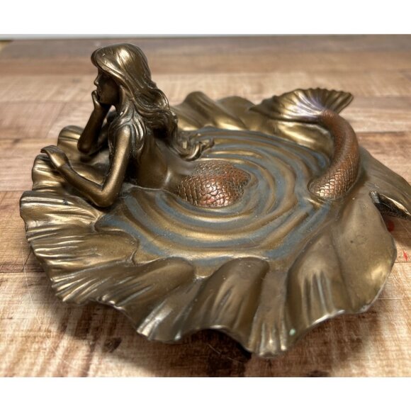 Bronze Mermaid On Lily Pad Decorative Sculpture - Picture 5 of 6